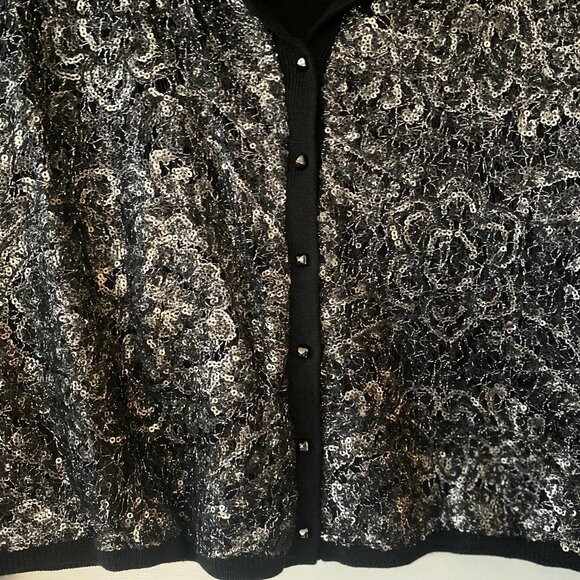 Anthropologie Knitted & Knotted Cropped Cardigan, Black/Sequin, Size S - Picture 3 of 6